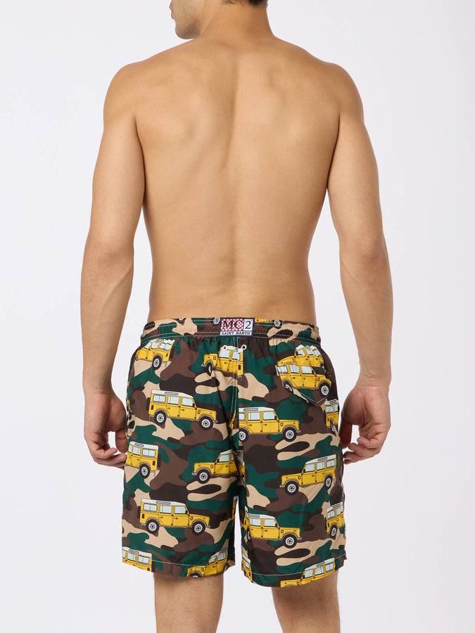 Mc2 Saint Barth Man lightweight fabric swim-shorts Lighting with off-road car print Limitato a 3 giorni