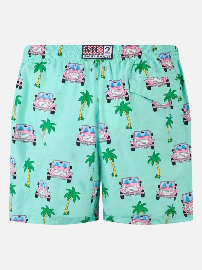 Mc2 Saint Barth Man lightweight fabric swim-shorts Lighting with off-road car print Black Friday Prezzi