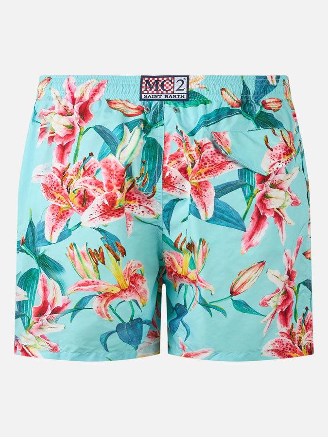 Mc2 Saint Barth Man lightweight fabric swim-shorts Lighting with tropical flowers print In vendita
