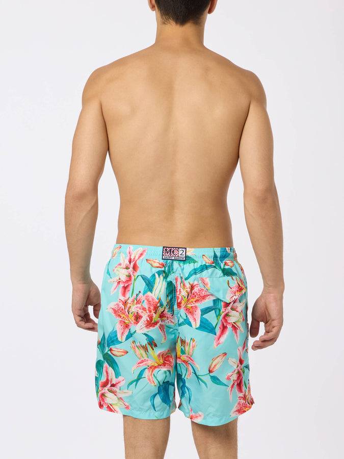 Mc2 Saint Barth Man lightweight fabric swim-shorts Lighting with tropical flowers print In vendita