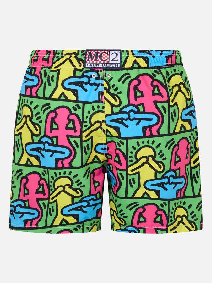 Mc2 Saint Barth Costume da bagno uomo Gustavia lunghezza media con stampa piazzata disegno Keith Haring| KEITH HARING EDIZIONE SPECIALE Italy