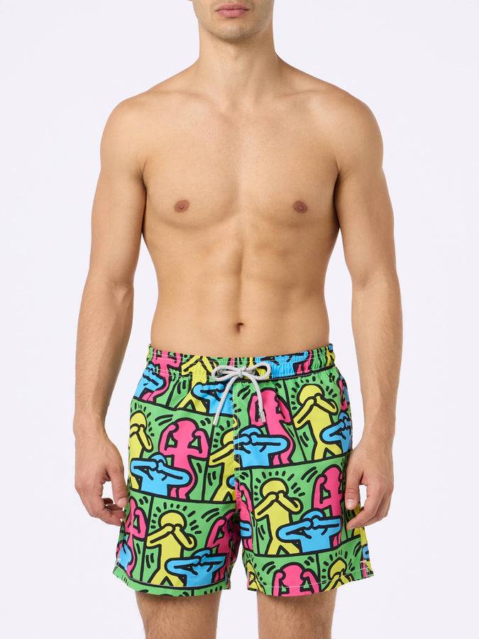 Mc2 Saint Barth Costume da bagno uomo Gustavia lunghezza media con stampa piazzata disegno Keith Haring| KEITH HARING EDIZIONE SPECIALE Italy