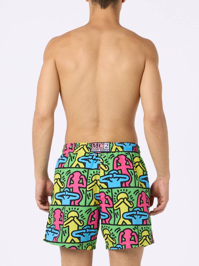 Mc2 Saint Barth Costume da bagno uomo Gustavia lunghezza media con stampa piazzata disegno Keith Haring| KEITH HARING EDIZIONE SPECIALE Italy