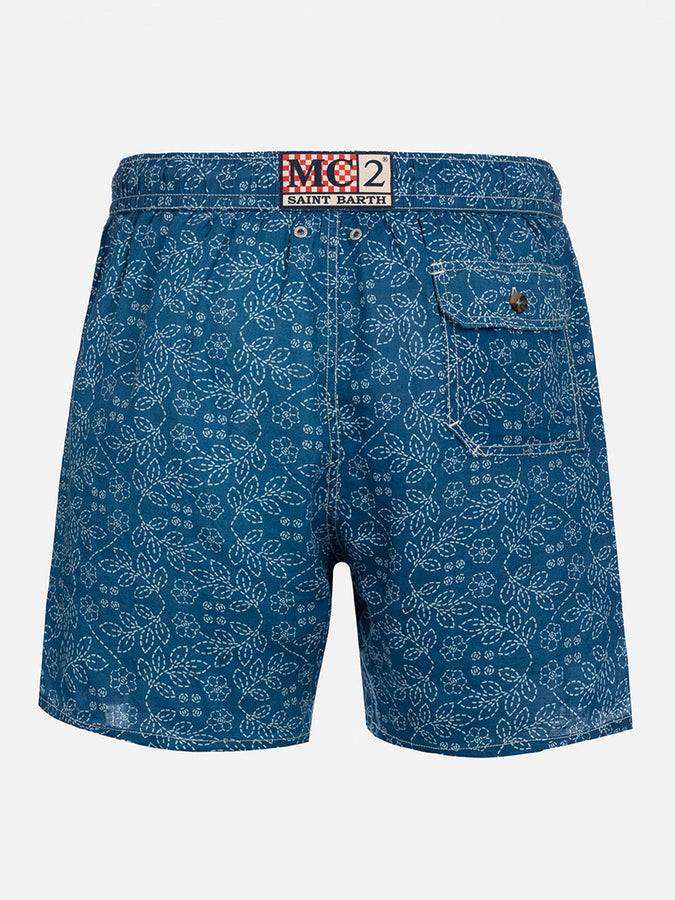 Mc2 Saint Barth Costume da bagno da uomo medio lungo Gustavia in lino con stampa sashiko Vendita