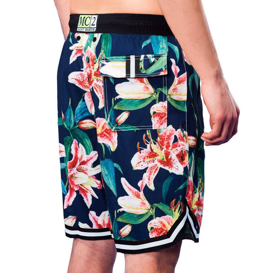 Mc2 Saint Barth Pantaloncini da bagno con stampa tropicale stile surf Sottocosto
