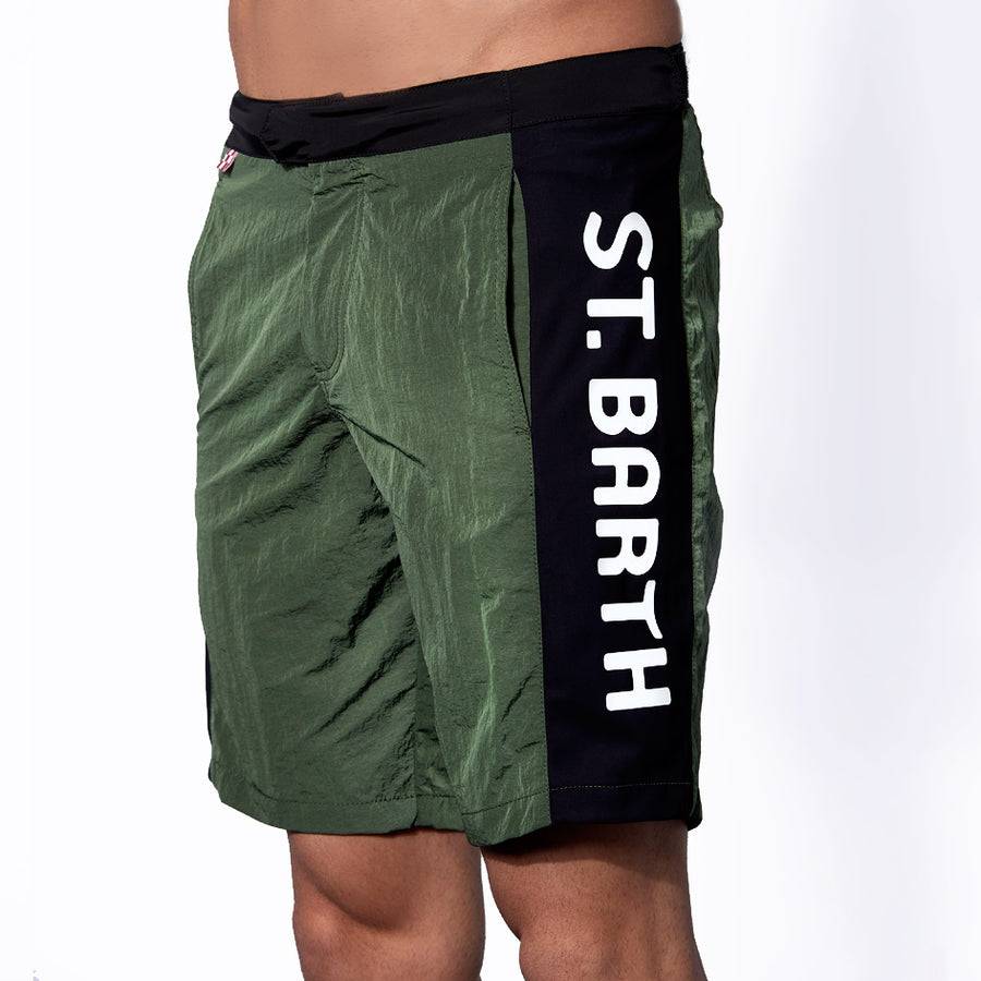 Mc2 Saint Barth Costume da bagno verde militare con banda laterale in contrasto Sconto