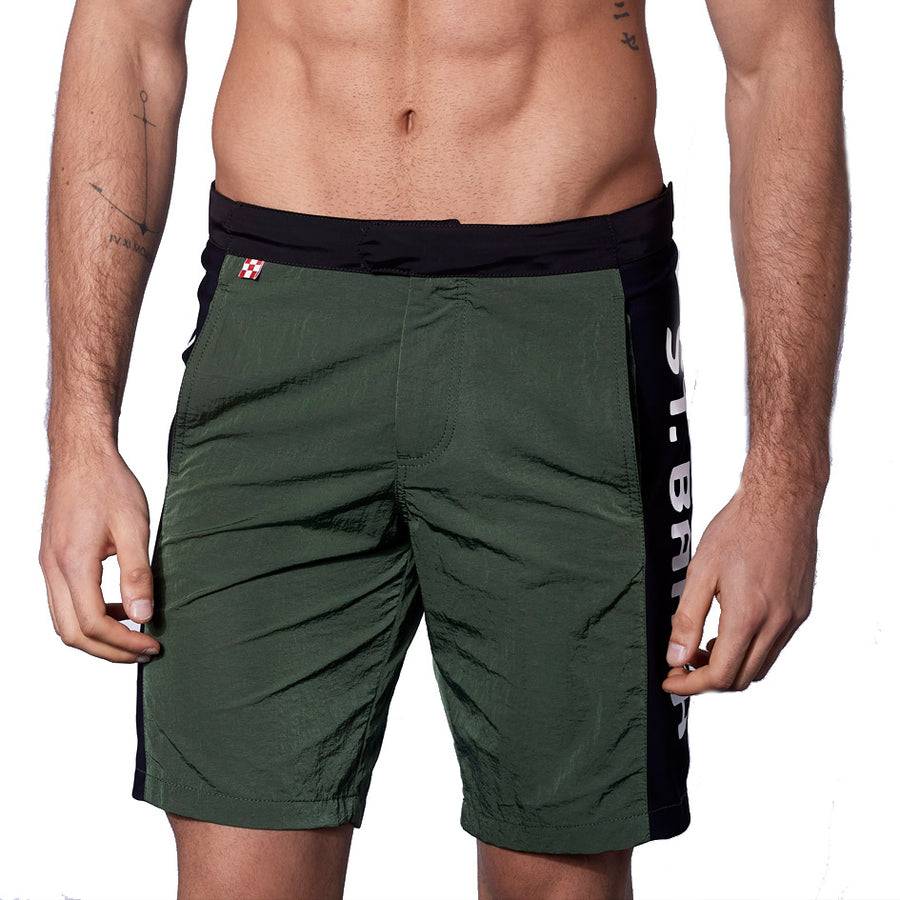 Mc2 Saint Barth Costume da bagno verde militare con banda laterale in contrasto Sconto