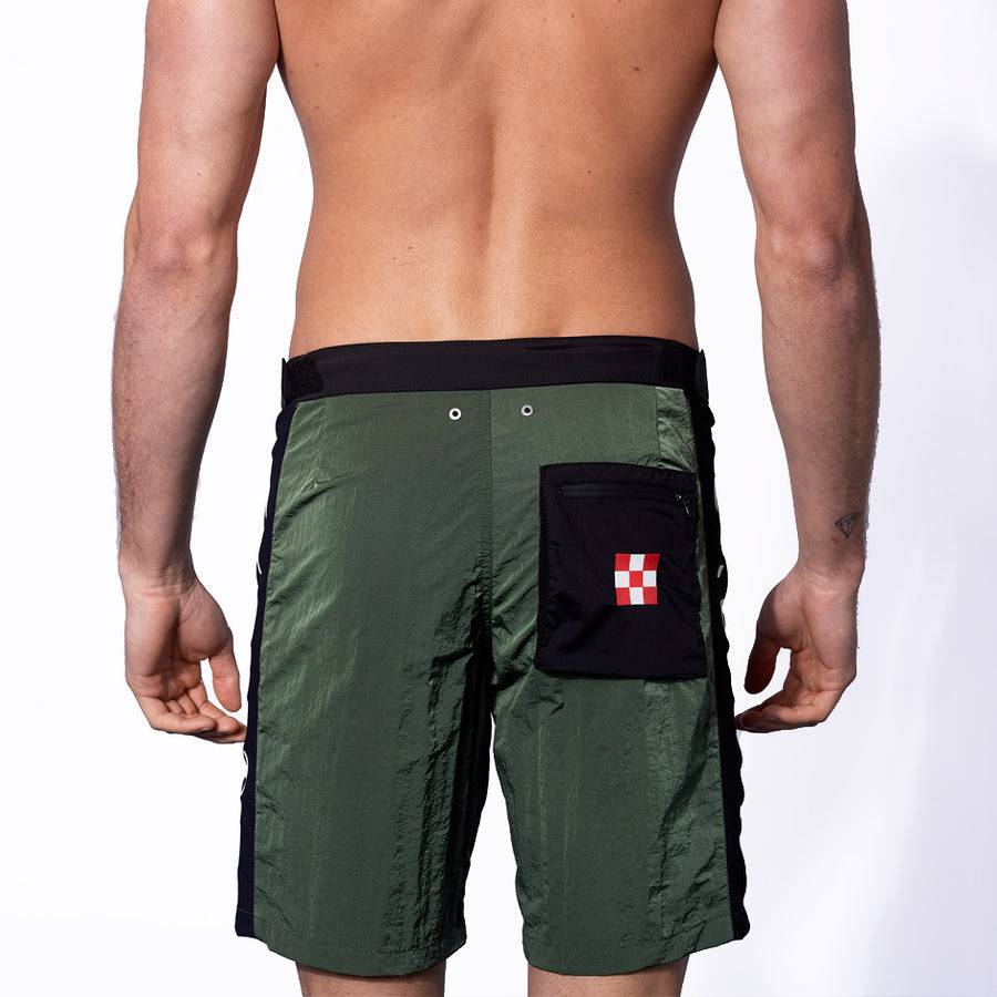 Mc2 Saint Barth Costume da bagno verde militare con banda laterale in contrasto Sconto
