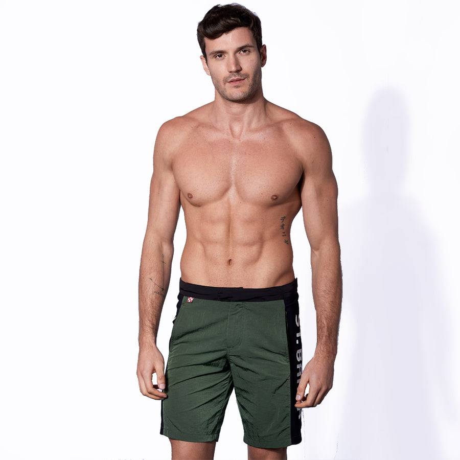 Mc2 Saint Barth Costume da bagno verde militare con banda laterale in contrasto Sconto