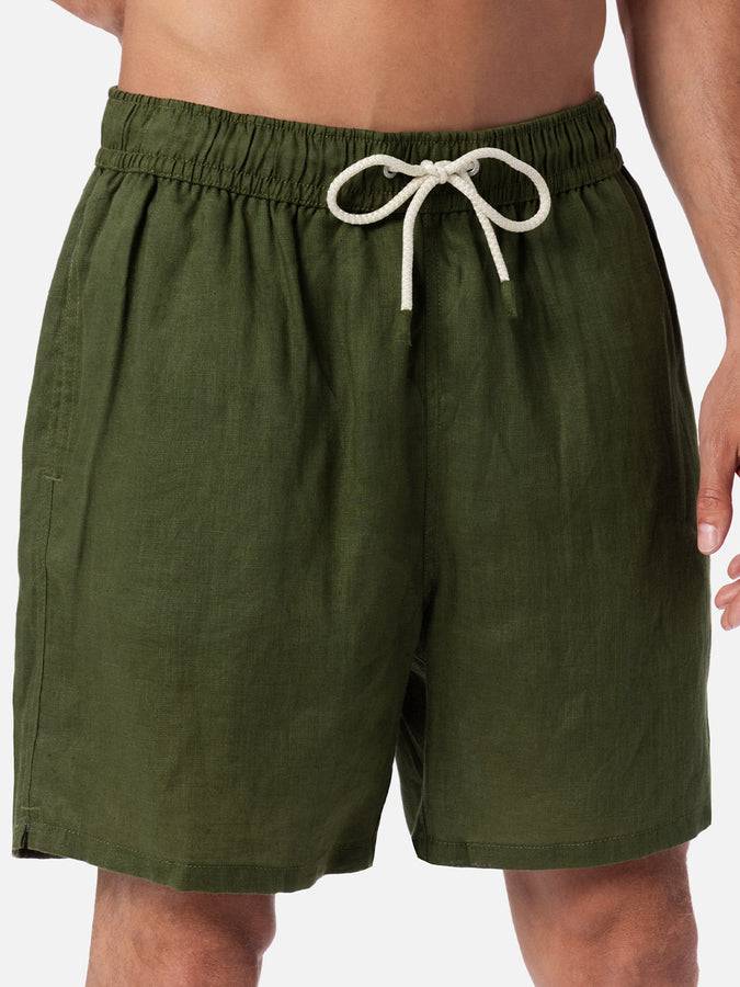 Mc2 Saint Barth Costume da uomo medio lungo in lino verde militare Gustavia Saldi Di Fabbrica