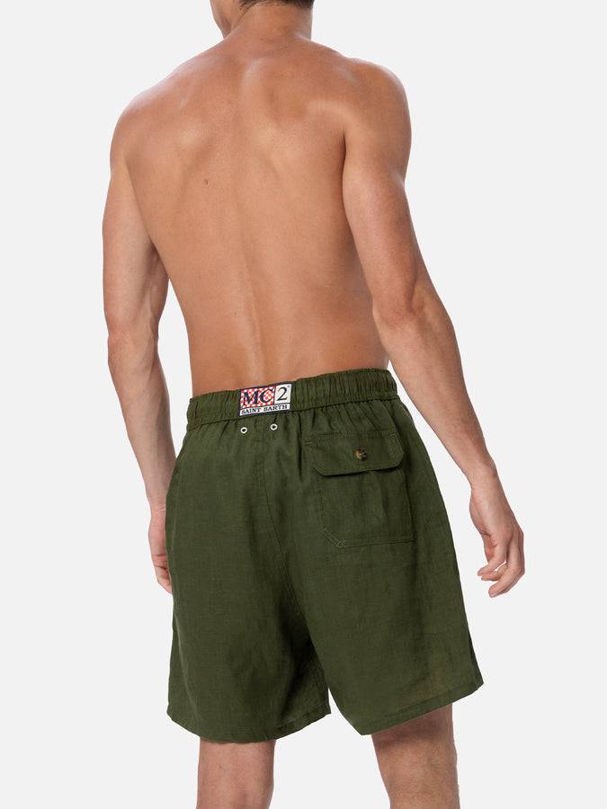 Mc2 Saint Barth Costume da uomo medio lungo in lino verde militare Gustavia Saldi Di Fabbrica