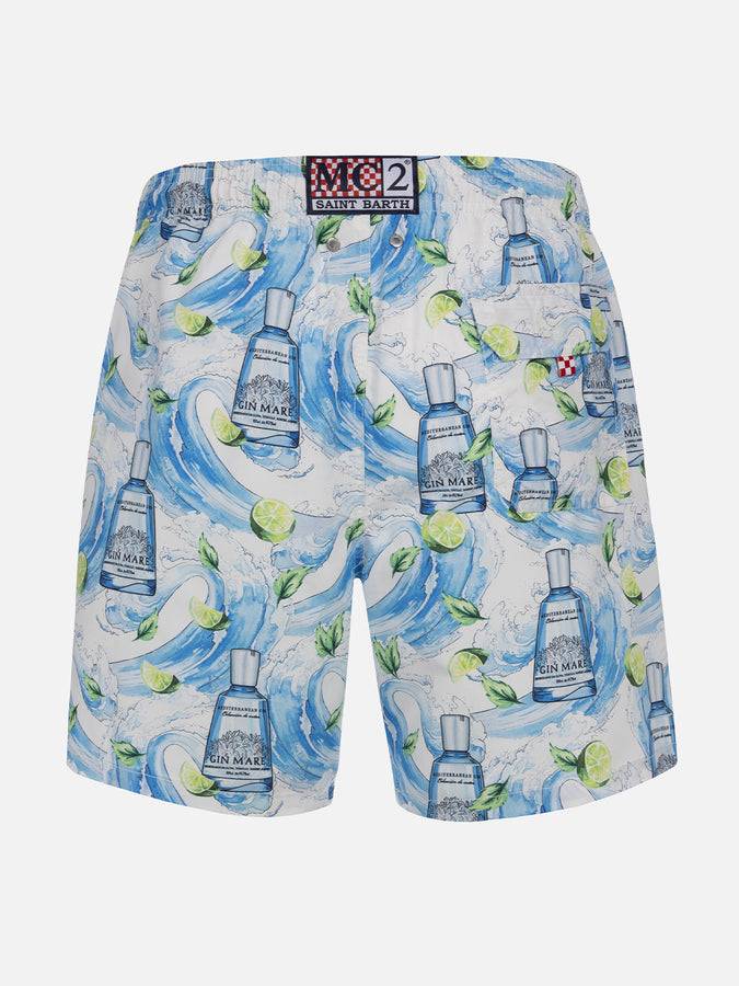 Mc2 Saint Barth Costume da bagno da uomo Gustavia lunghezza media a righe con stampa gin | GIN MARE EDIZIONE SPECIALE Offerta settimanale