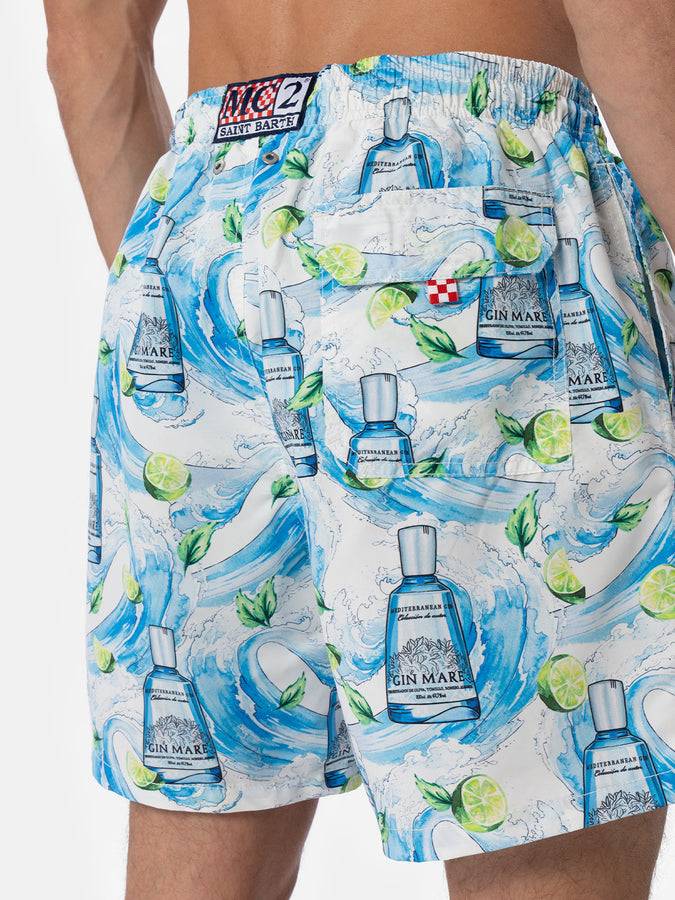 Mc2 Saint Barth Costume da bagno da uomo Gustavia lunghezza media a righe con stampa gin | GIN MARE EDIZIONE SPECIALE Offerta settimanale