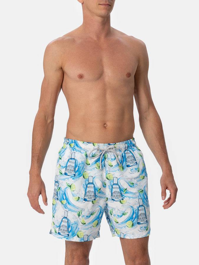 Mc2 Saint Barth Costume da bagno da uomo Gustavia lunghezza media a righe con stampa gin | GIN MARE EDIZIONE SPECIALE Offerta settimanale