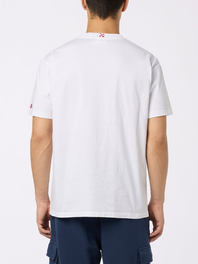 Mc2 Saint Barth Man cotton t-shirt Austin with watch print and embroidery Trasporto libero internazionale