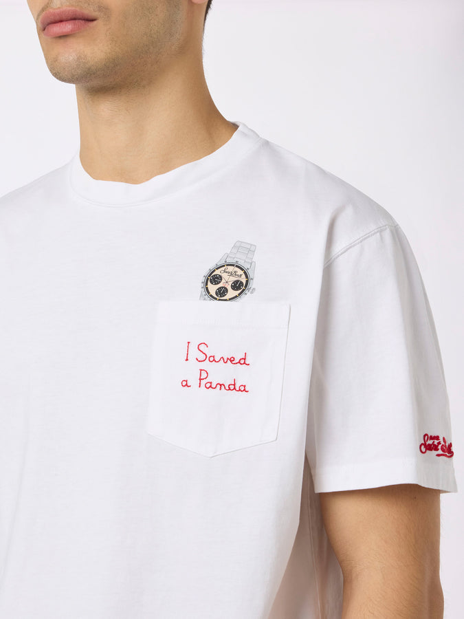 Mc2 Saint Barth Man cotton t-shirt Austin with watch print and embroidery Trasporto libero internazionale