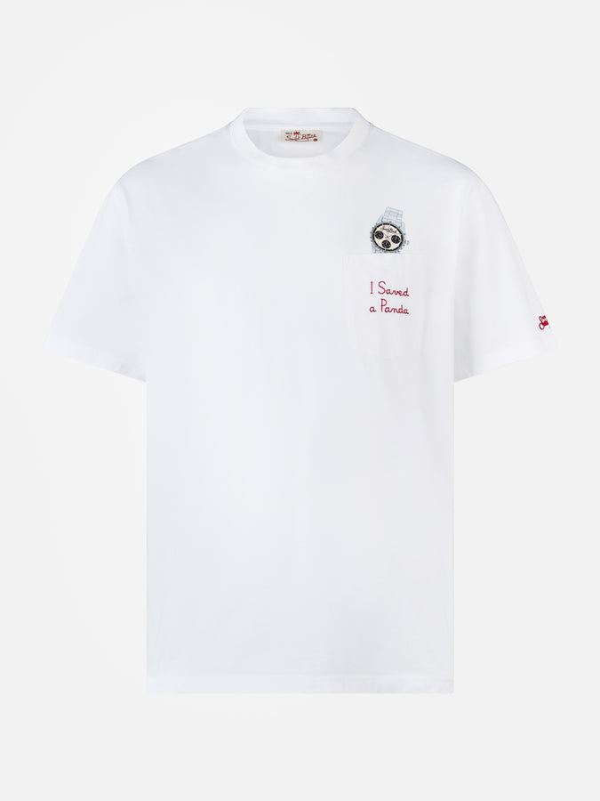 Mc2 Saint Barth Man cotton t-shirt Austin with watch print and embroidery Trasporto libero internazionale