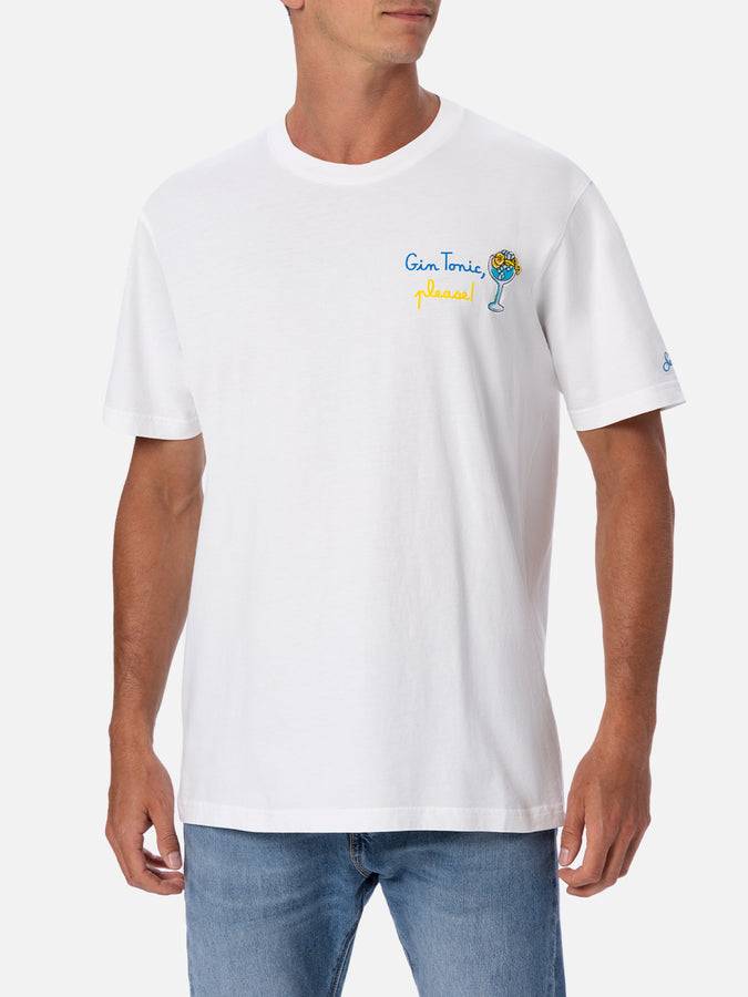 Mc2 Saint Barth Man cotton t-shirt with Gin Tonic, please! embroidery In vendita