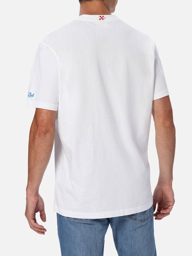 Mc2 Saint Barth Man cotton t-shirt with Gin Tonic, please! embroidery In vendita