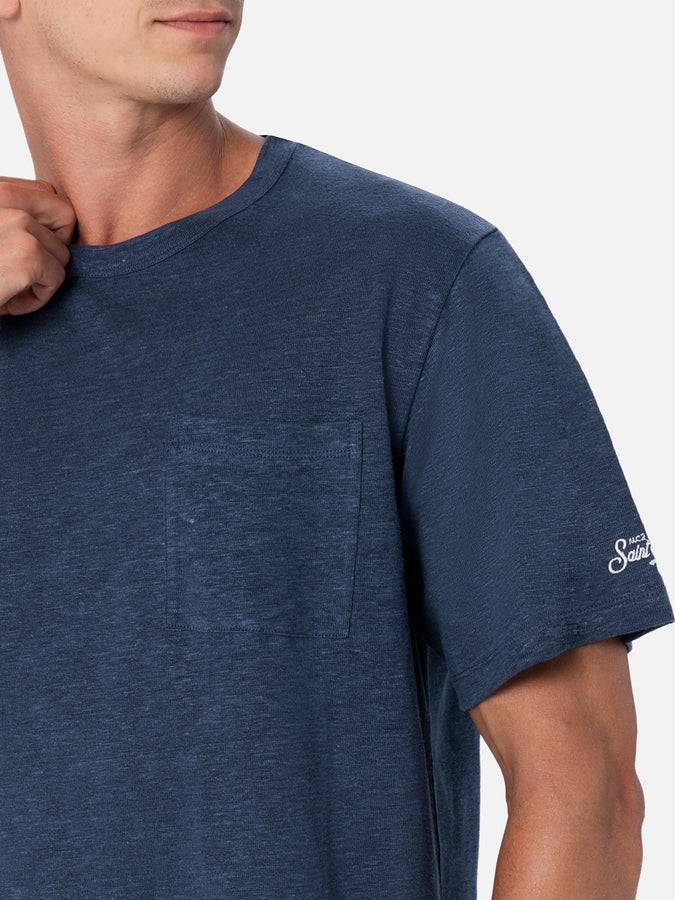Mc2 Saint Barth Man navy blue linen jersey t-shirt Ecstasea with pocket 50% di sconto per tempo limitato