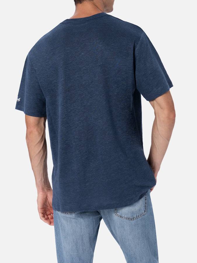 Mc2 Saint Barth Man navy blue linen jersey t-shirt Ecstasea with pocket 50% di sconto per tempo limitato