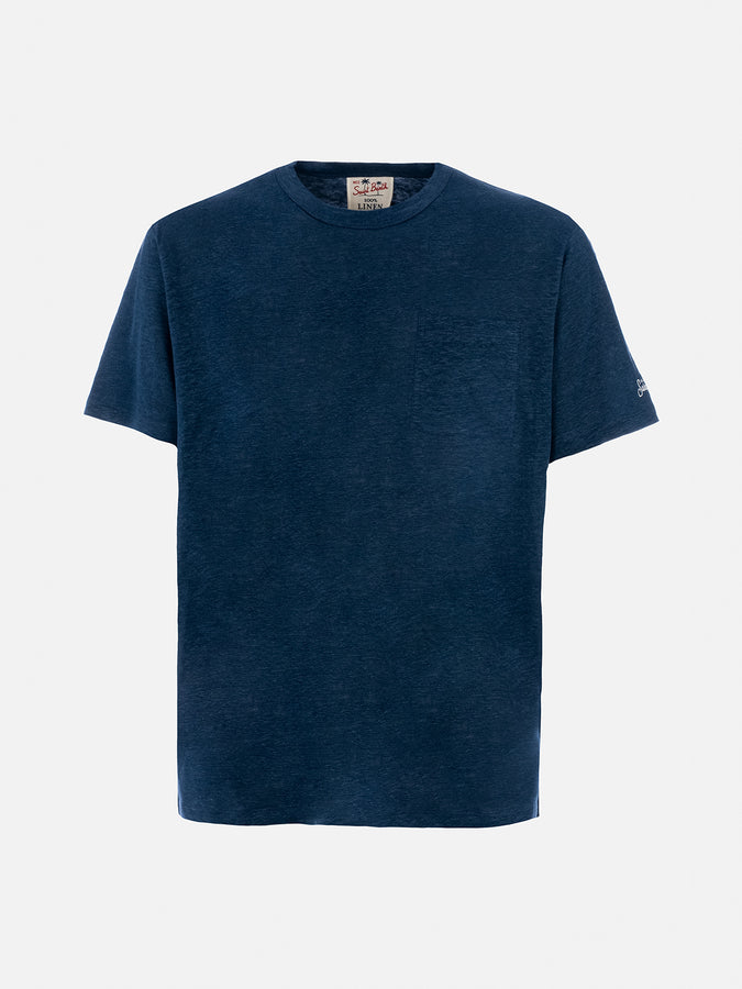 Mc2 Saint Barth Man navy blue linen jersey t-shirt Ecstasea with pocket 50% di sconto per tempo limitato