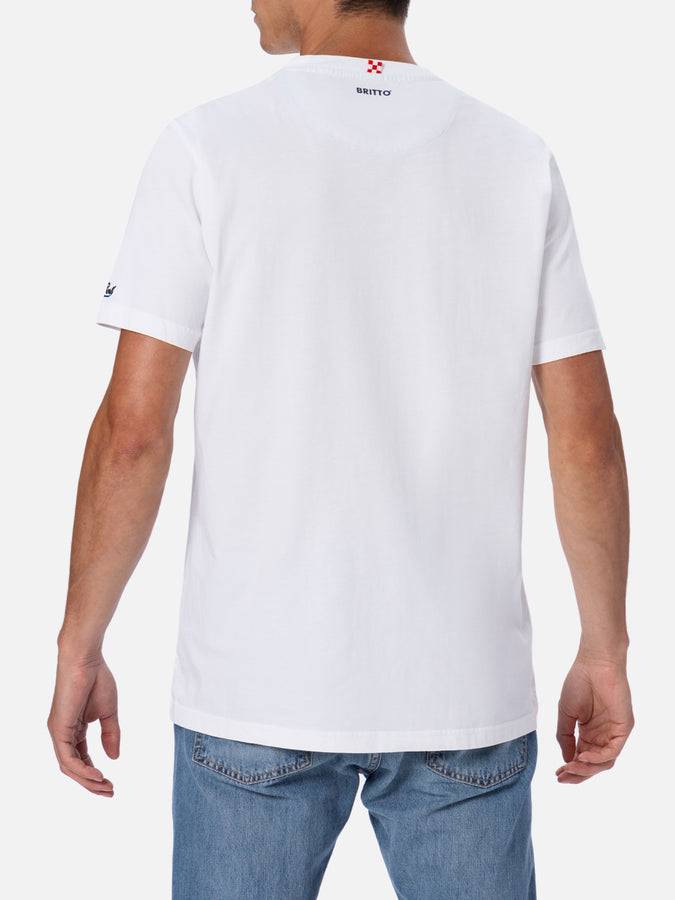 Mc2 Saint Barth T-shirt da uomo in cotone Blanche con taschino stampato Britto | EDIZIONE SPECIALE BRITTO 2025