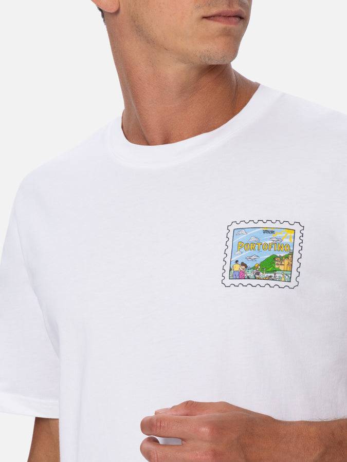 Mc2 Saint Barth T-shirt uomo in cotone con stampa cartolina Portofino davanti e dietro | EDIZIONE SPECIALE ALESSANDRO ENRIQUEZ Nuovo