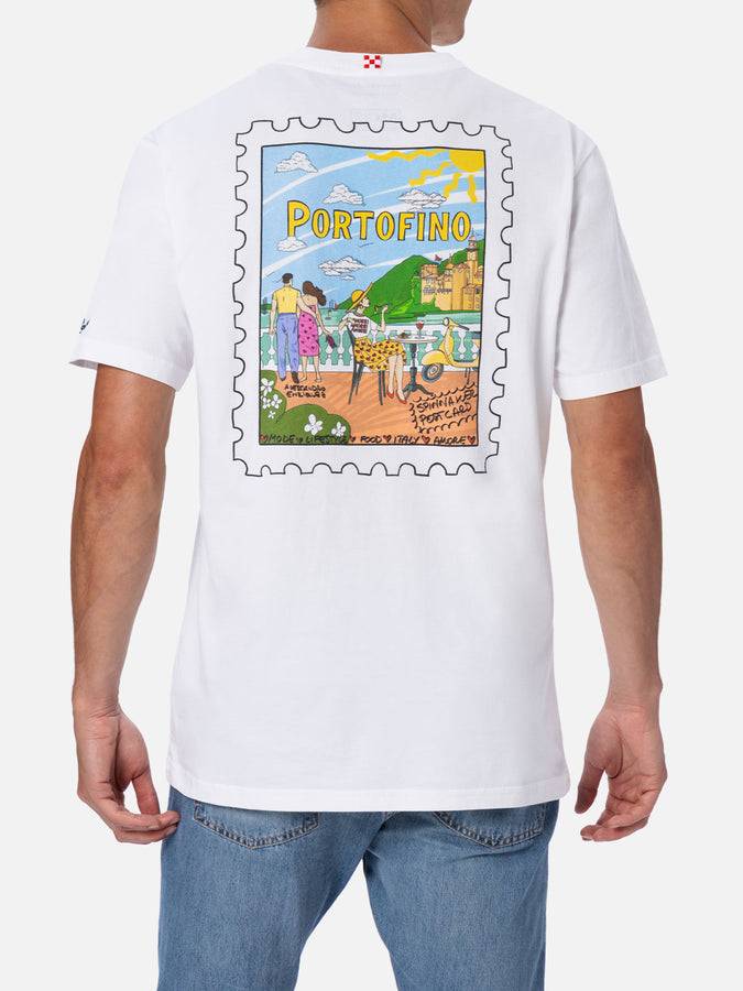 Mc2 Saint Barth T-shirt uomo in cotone con stampa cartolina Portofino davanti e dietro | EDIZIONE SPECIALE ALESSANDRO ENRIQUEZ Nuovo