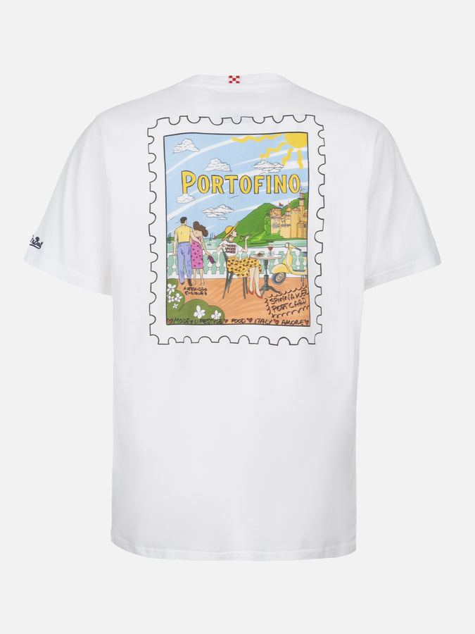 Mc2 Saint Barth T-shirt uomo in cotone con stampa cartolina Portofino davanti e dietro | EDIZIONE SPECIALE ALESSANDRO ENRIQUEZ Nuovo