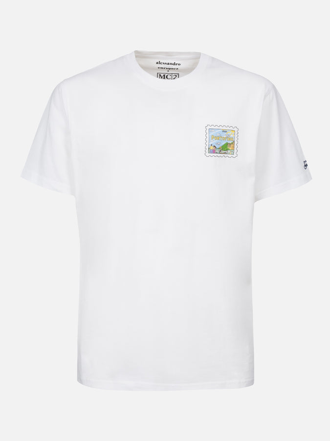 Mc2 Saint Barth T-shirt uomo in cotone con stampa cartolina Portofino davanti e dietro | EDIZIONE SPECIALE ALESSANDRO ENRIQUEZ Nuovo