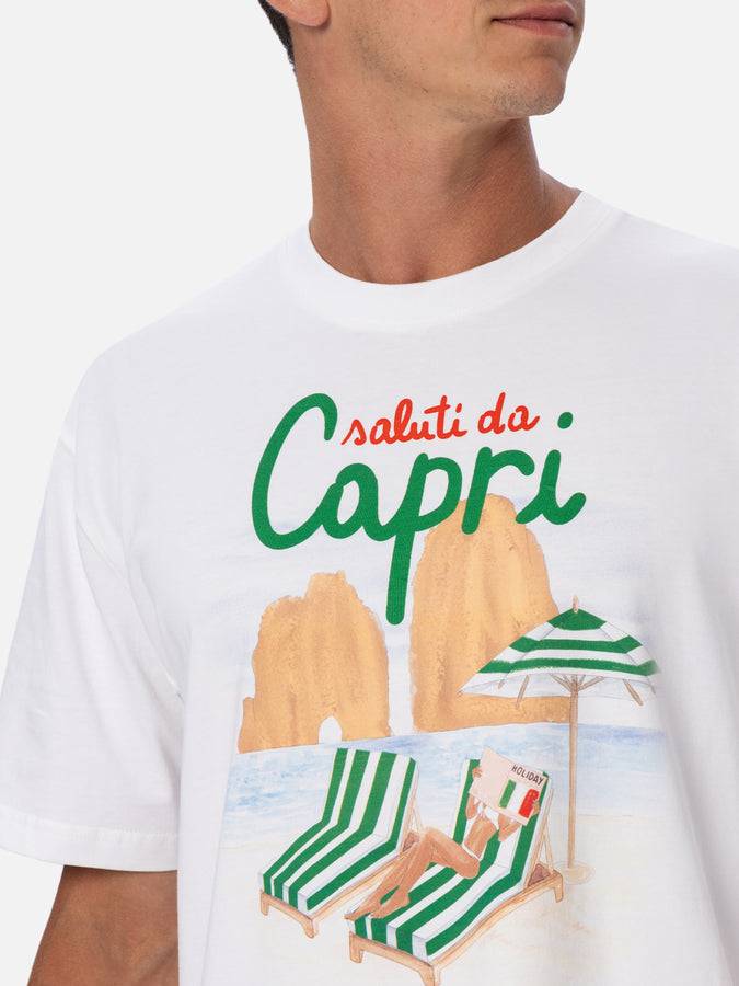 Mc2 Saint Barth T-shirt uomo in cotone con stampa piazzata Saluti da Capri Promozione