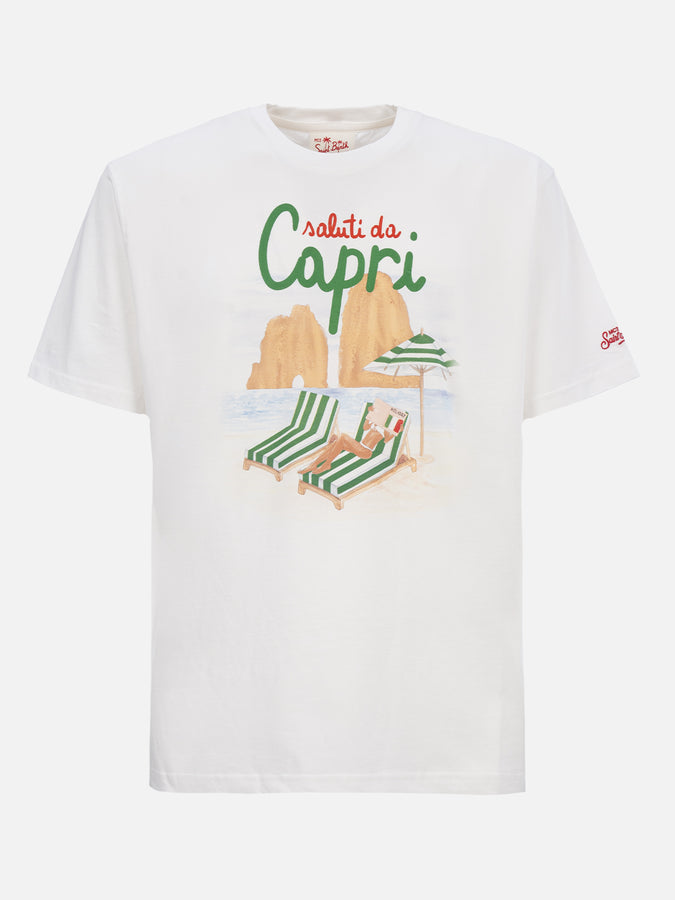 Mc2 Saint Barth T-shirt uomo in cotone con stampa piazzata Saluti da Capri Promozione