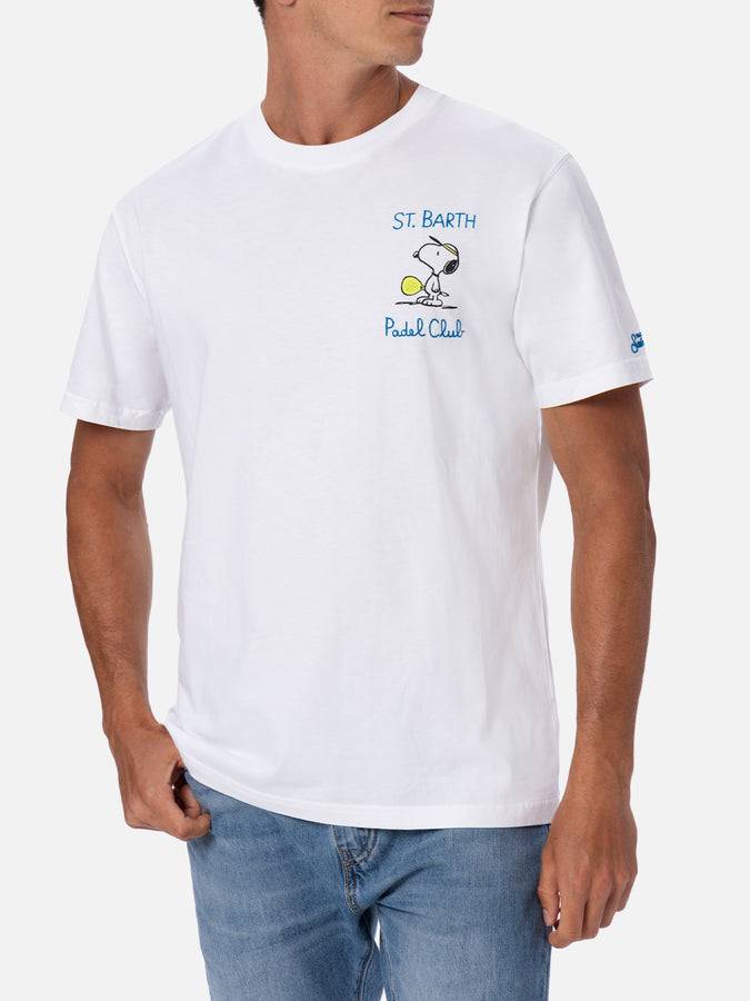 Mc2 Saint Barth T-shirt da uomo in cotone con stampa e ricamo Snoopy padel| EDIZIONE SPECIALE SNOOPY PEANUTS™ Spedizione Gratuita
