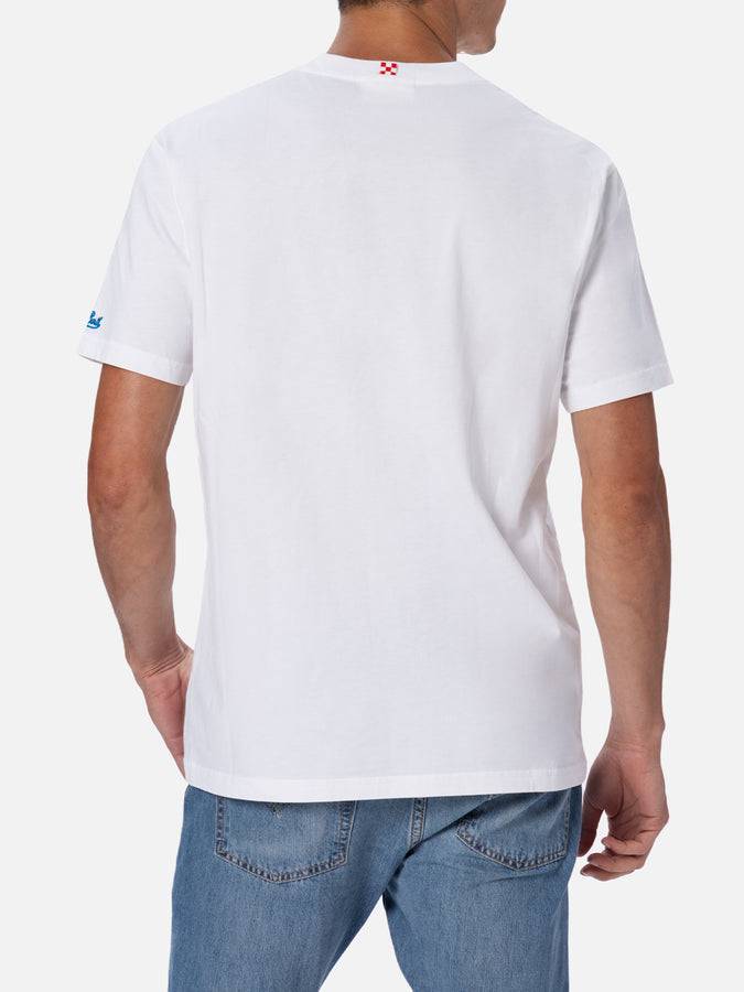 Mc2 Saint Barth T-shirt da uomo in cotone con stampa e ricamo Snoopy padel| EDIZIONE SPECIALE SNOOPY PEANUTS™ Spedizione Gratuita