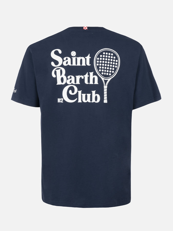Mc2 Saint Barth T-shirt da uomo in cotone con stampa del club padel Saint Barth davanti e dietro Soddisfazione Garantita