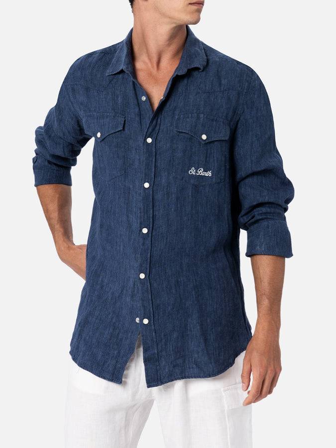 Mc2 Saint Barth Camicia uomo in denim di lino delave' Greg Negozi Online