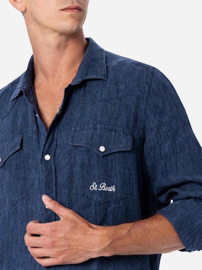 Mc2 Saint Barth Camicia uomo in denim di lino delave' Greg Negozi Online