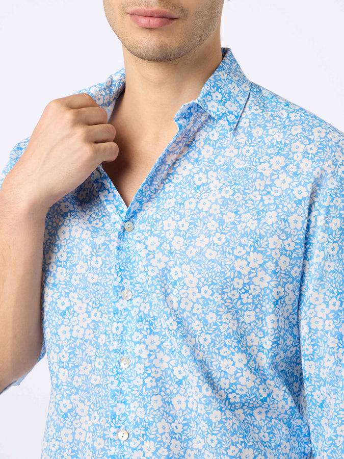 Mc2 Saint Barth Camicia uomo Sikelia in mussola di cotone con stampa micro fiori Consegna Veloce