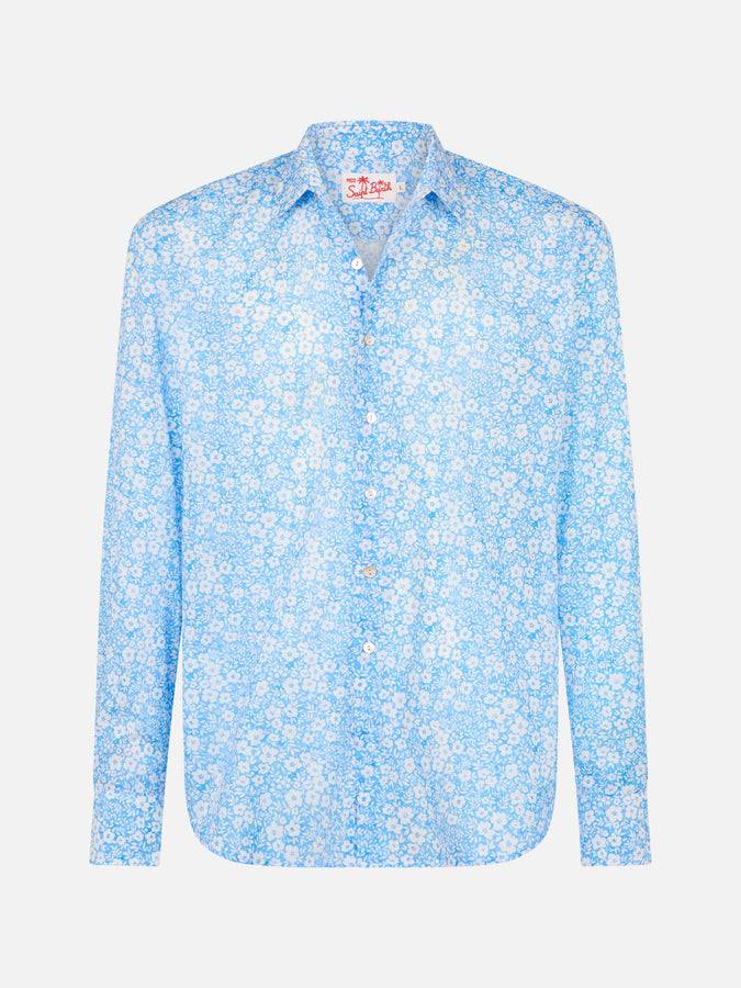 Mc2 Saint Barth Camicia uomo Sikelia in mussola di cotone con stampa micro fiori Consegna Veloce