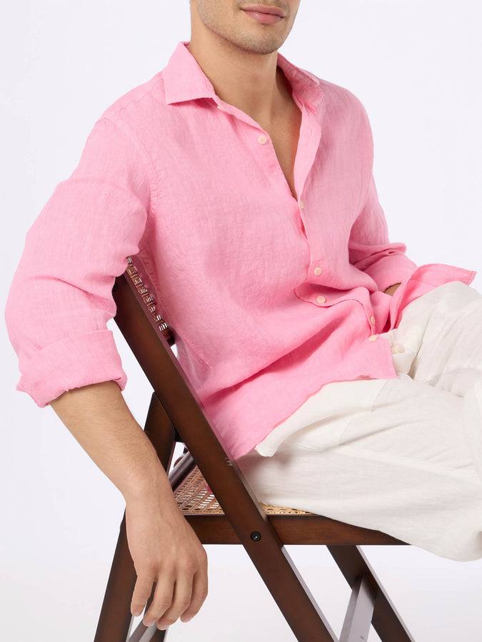 Mc2 Saint Barth Camicia da uomo in lino rosa Pamplona Promozione Limitata