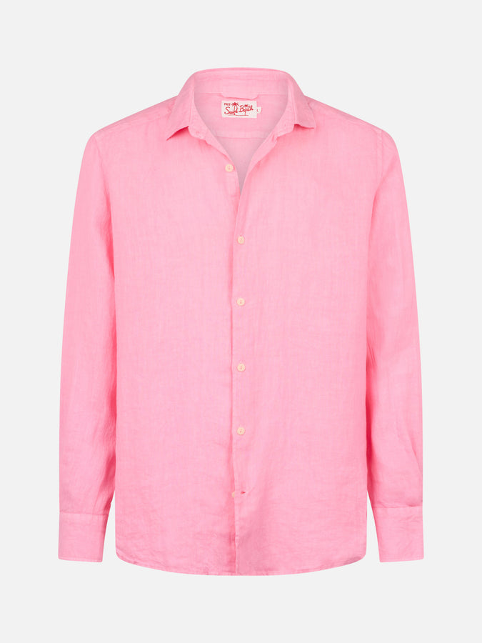 Mc2 Saint Barth Camicia da uomo in lino rosa Pamplona Promozione Limitata