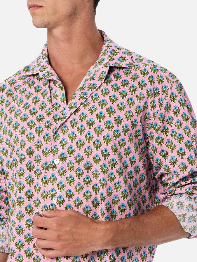 Mc2 Saint Barth Camicia uomo Sikelia in mussola di cotone con stampa radicale di fiori Sottocosto