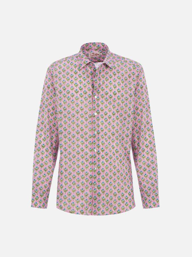 Mc2 Saint Barth Camicia uomo Sikelia in mussola di cotone con stampa radicale di fiori Sottocosto