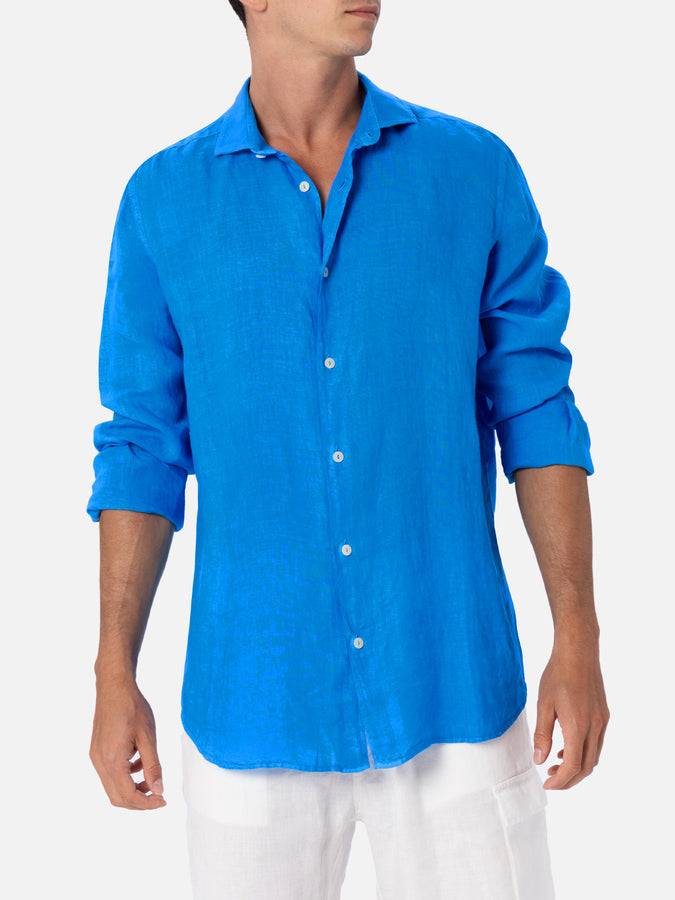 Mc2 Saint Barth Man watercolor bluette linen shirt Pamplona Convenienza