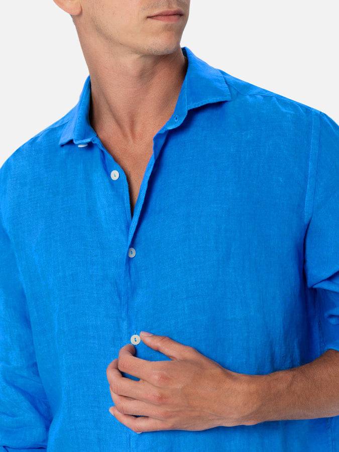 Mc2 Saint Barth Man watercolor bluette linen shirt Pamplona Convenienza