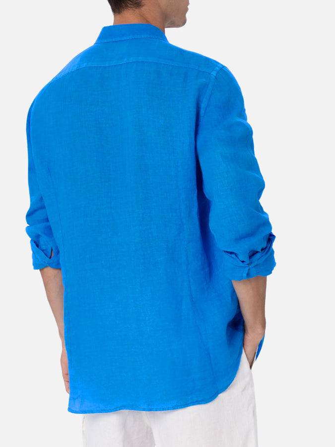 Mc2 Saint Barth Man watercolor bluette linen shirt Pamplona Convenienza