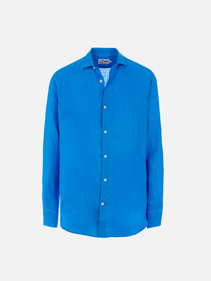 Mc2 Saint Barth Man watercolor bluette linen shirt Pamplona Convenienza