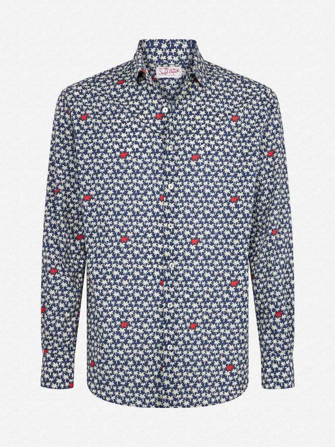 Mc2 Saint Barth Camicia da uomo Sikelia in mussola di cotone con stampa palme Economico
