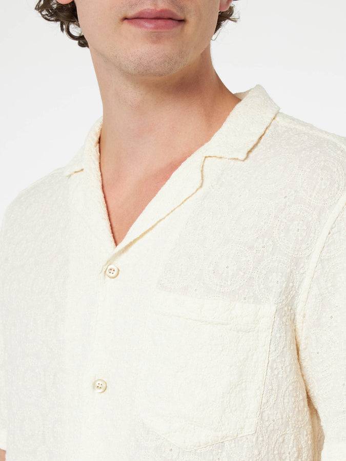 Mc2 Saint Barth Camicia da uomo in lino Kalea con ricamo fiori Outlet